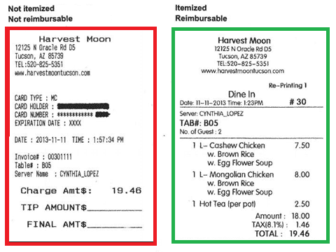 Itemized v. Non-Itemized Receipt Example