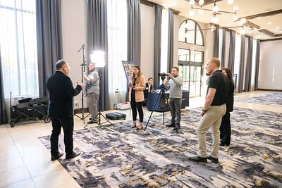 Tauber staff interviewing Professor Hyun-Soo Anh at SPOTLIGHT! 2023